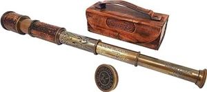 Vintage Nautical Antique Pirate Brass Telescope with Leather Case for Adults Kid - Picture 1 of 4