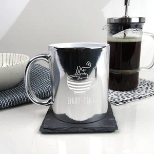 Engraved Silver Coffee Mug EIGHT-TEA Design 80th Birthday Gift Dad, Grandad - Picture 1 of 18