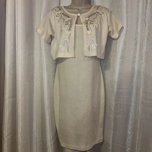 CAROLE LITTLE Ivory Pearl EVENING Embroidered /Formal DRESS SIZE Medium - Picture 1 of 9