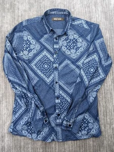 Wolf & Man Mens Paisley Long Sleeve Button Up Shirt Medium Blue Beach Casual - Picture 1 of 10