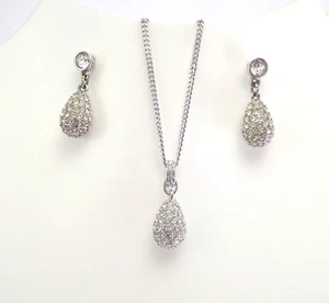 Swarovski Crystal Necklace & Earring Set Sparkling Rhinestones Drop  Swan Signed - Picture 1 of 9