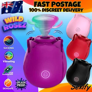 Roses Clitoral Stimulator Sucking Vibrator Tongue Sucker Nipples Women Sex Toy - Picture 1 of 28