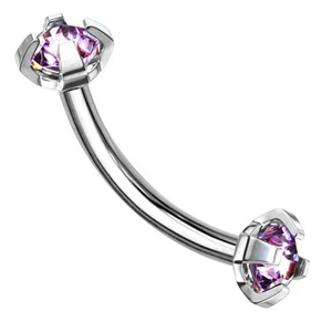 16G Bent Barbell Curved Eyebrow Ring Crystal CZ Snake Eyes Piercing Jewelry 8mm - Picture 1 of 21