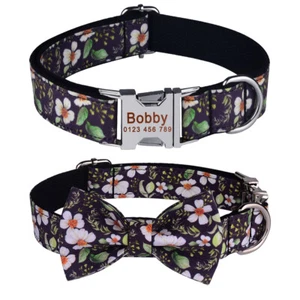 Personalised Girl Flower Dog Collar Engraved Small Medium Large Puppy Collar Bow - Picture 1 of 9