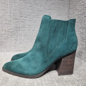 Marc Fisher Maree Women's Size 9.5M Green Suede Block Heel Ankle Bootie Boots - Picture 1 of 9