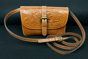 Patricia Nash kleine braune Ledertasche mit Blumenprägung Handtasche Clutch - Bild 1 von 18