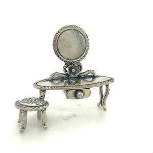 Vintage Sterling Sign 925 Victorian Dresser Table Mirror Chair Figure Miniature - Picture 1 of 8
