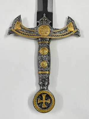Handmade Damascus Steel Sword The Knights Templar Crusader Cosplay Leather Sheat - Image 1 of 4