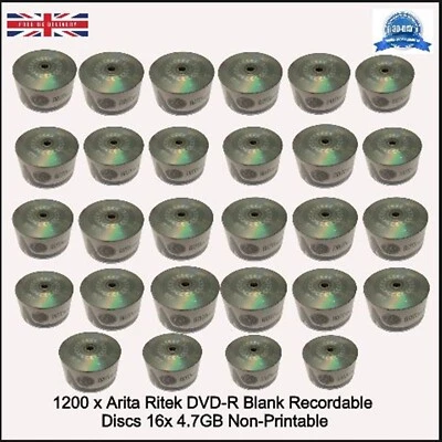 1200 x Arita Ritek DVD-R 8x Blank 4.7GB Non-Printable Recordable Logo Blank Disc - Image 1 of 4