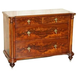 Exquisite Antique Victorian Flamed Mahogany Chest of Drawers Porcelain Castors - Picture 1 of 12