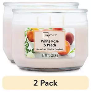 White Rose & Peach 3 Wick Candle, 11.5 oz - Picture 1 of 6