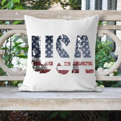 Throw Pillow Cover, Rustic USA Flag, 4th of July, Americana, 4th of July - Image 1 of 3