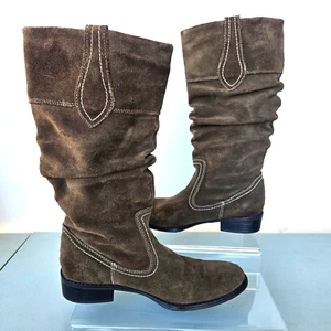 MERONA Brown Suede Leather Slouchy Mid Calf Boots Size 8 - Picture 1 of 7