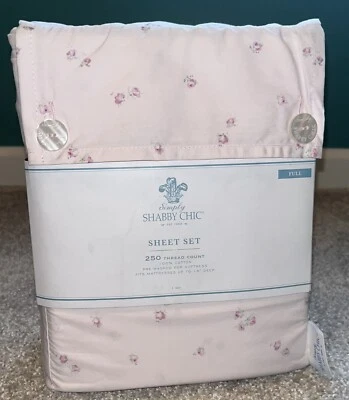 Simply Shabby Chic Sheet Set Pink Rose Rosebud "Pink Ditsy" FULL 4-pc Cotton NEW - Image 1 of 4
