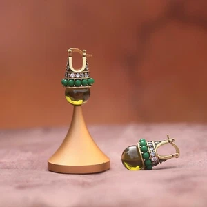 Ohrringe Dormeuse vergoldet Mini Perle grün CZ Peridot Vintage Stil ET9 - Bild 1 von 8