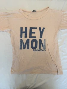 TOLLES VINTAGE HEY MON Bahamas hellrosa super dünnes löchriges T-Shirt Small TOLL - Bild 1 von 5