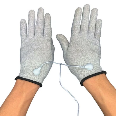Silver Electric Pulse Physical Therapy Massage Gloves For Women &Men USA Stock - Image 1 of 4