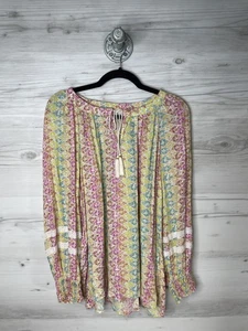 Jane + Delancey Shirt Damen XL Mehrfarbig Boho Bauern Quaste zum Binden Langarm - Bild 1 von 9