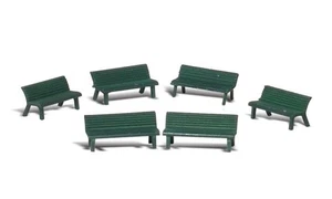 Woodland Scenics 1/160 N Scale GREEN PARK BENCHES 6pcs Set Scenic Accents A2181 - Picture 1 of 2