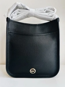 Authentic Michael Kors Luisa Large Pebbled Leather Messenger Bag Black NWT - Picture 1 of 11