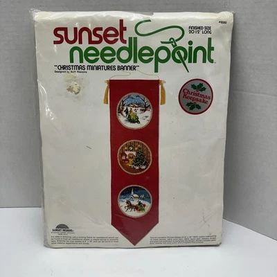 Vtg 70's Sunset Needlepoint Kit #6060 Christmas Miniatures Banner 20.5" Opened - Image 1 of 4