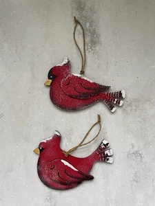Pájaro Cardenal Rojo Árbol de Navidad Adorno Par de 2 - Imagen 1 de 6