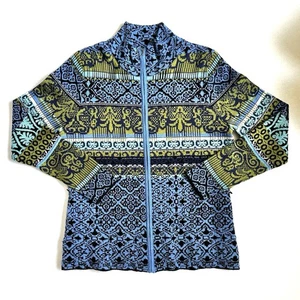 Icelandic Designs Sweater Women's Large Chloe Zip Up Wool Blend Blue Green Warm - Picture 1 of 15