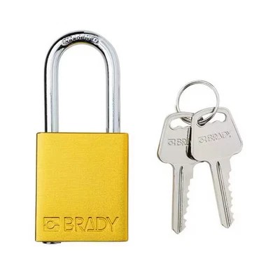 Padlock, Keyed Different, Aluminum, Yellow, 1 1/2 in Shackle Height, 1 1/2 in - Image 1 of 2