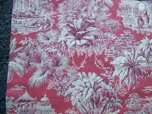 COUPON STOFF TIERE DSCHUNGEL GEMUSTERT BEIGE ROTER HINTERGRUND 78 cm x 57 cm - J 53/1 - Bild 1 von 5