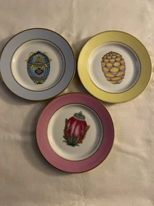 Set 3 piatti porcellana uovo Faberge bordo oro Email de Limoges 7,5" usati in ottime condizioni - Foto 1 di 5