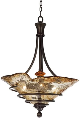 Oil-Rubbed Bronze Pendant Chandelier 22 1/4" Traditional Glass Shade Dining Room - Image 1 of 2