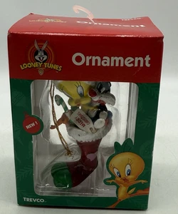 Vtg Looney Tunes Tweety Sylvester Stocking Ornament Trevco Christmas 1999 NEW - Picture 1 of 5