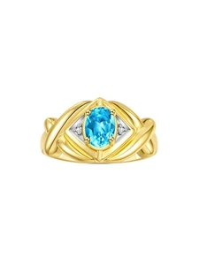 RYLOS GELBVERGOLDETER SILBERRING BLAUTOPAS & DIAMANT XOXO GRÖSSE 5-13 - Bild 1 von 6