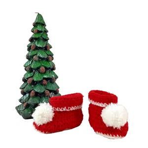 Handgefertigte rot und weiß gehäkelte Weihnachten Baby Stiefeletten 6-12 Monate - Bild 1 von 7
