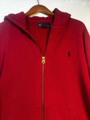 Sudadera con Capucha Ralph Lauren De Colección Hombres XL Roja Cremallera Completa Sudadera Golpeada Poni Cremallera Foto 1 de 4