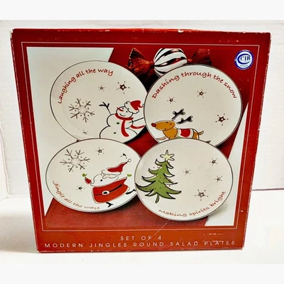 Moderno Jingles Polo Norte Platos Ensalada JCPenney Plata Navidad Porcelana Foto 1 de 4