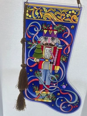 Medias de Navidad Cascanueces Atrapasol Imitación Vidrio 16X10" Trenza + Borlas Foto 1 de 4