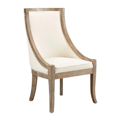 Silla Ladysmith de lino y roble con detalles en cabeza de clavo beige de transición, moderna Foto 1 de 4