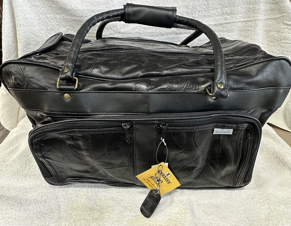 Bolso de Mano Embassy Italian Stone Design Cuero Negro Genuino 23" Suave Manteroso Foto 1 de 4