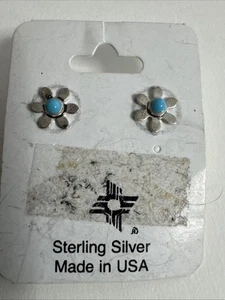 Sterling Silver 925 Native American Navajo Floral Stud Earrings Made In The USA - Picture 1 of 5