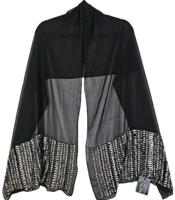 Cachecol Cejon preto lantejoulas retangular brilho 60 x 19,5 novo com etiquetas. - Imagem 1 de 4