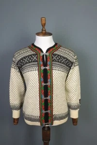 DALE OF NORWAY Beige Fair Isle Wool Clasp Knit Button Ski Cardigan Sweater S - Picture 1 of 20