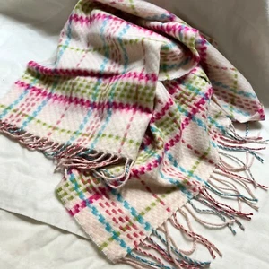 Soft Cashmere Scarf made in Scotland pink green cream turquoise soft warm - Picture 1 of 5