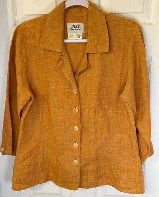 FLAX by Jeanne Engelhart Peachy Orange Linen Jacket Top Sz S Ex Cond - Image 1 of 4
