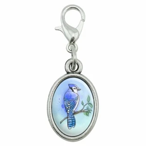 Blauer Eichelhäher Aquarell Nordöstlicher Vogel Oval Charm mit Karabinerverschluss - Bild 1 von 3