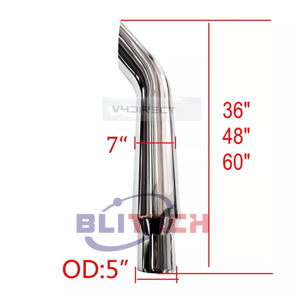 7" - 5" OD Bull Horn Cromo Pipa Pila Kenworth Freightliner Peterbilt 36”48”60" Foto 1 de 1