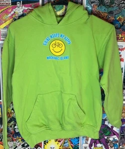 Vintage Outdoors Biking Kids Boys Girls Hoodie L Green Fall Winter Beach Island - Picture 1 of 4