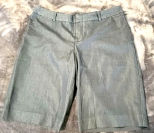 New Ladies Chino Dressy Pkt Shorts 12 Comfort Stretch Shiny Blue Gray Midrise - Picture 1 of 6