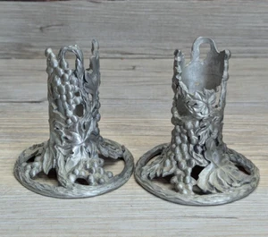 3" Candle Stick / Holder Grapes Set 2 1992 Seagull St Lucia WI Etain Pewter Zinn - Picture 1 of 15