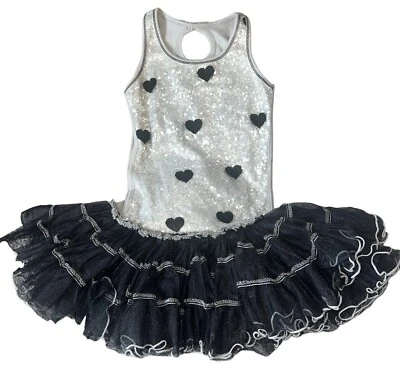 Ooh La La Couture Girls Silver Sequin Black Heart Special Occasion Tutu Dress 4 - Image 1 of 4